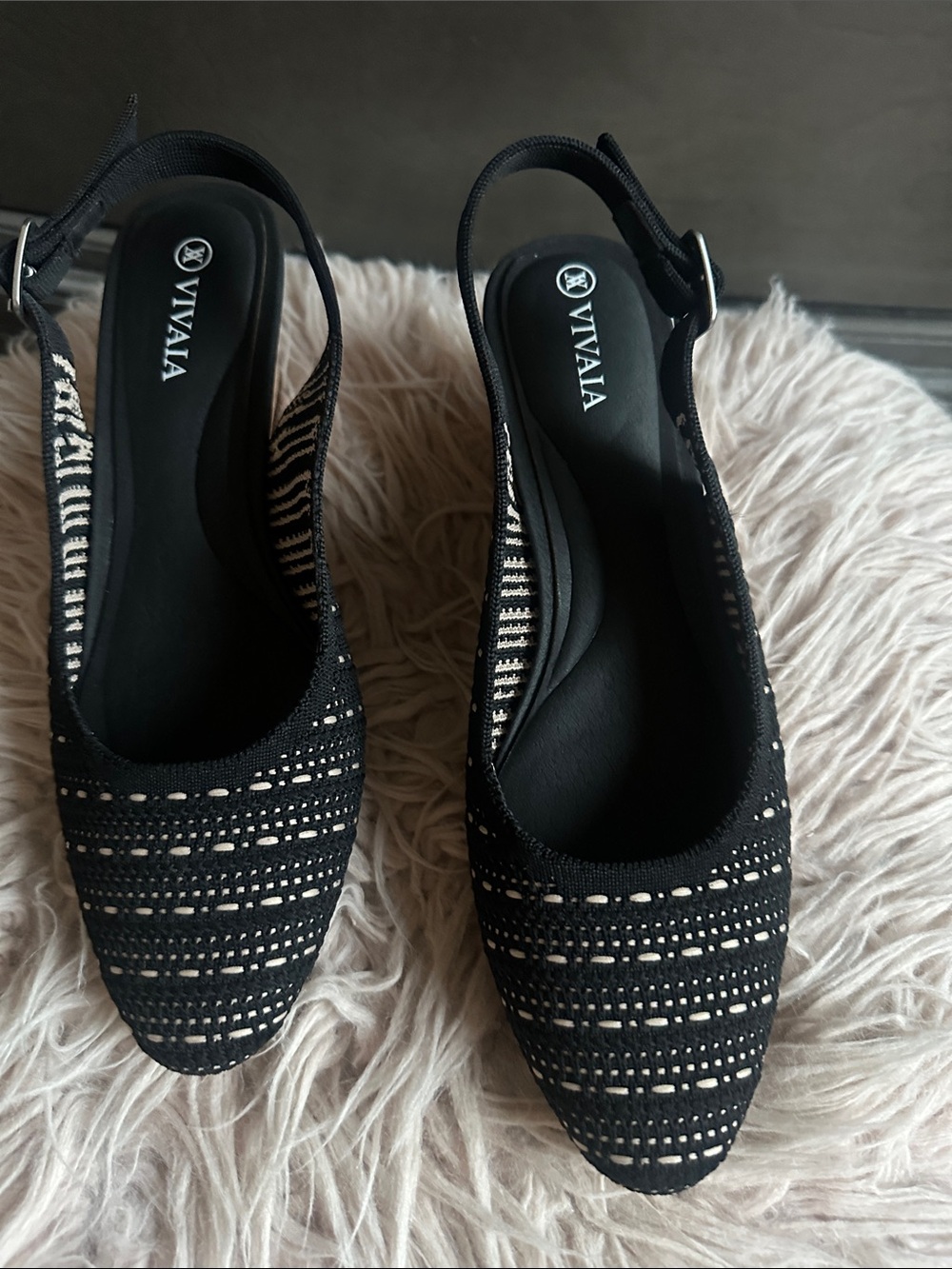 VIVAIA Women's Black Knit Slingback Mules